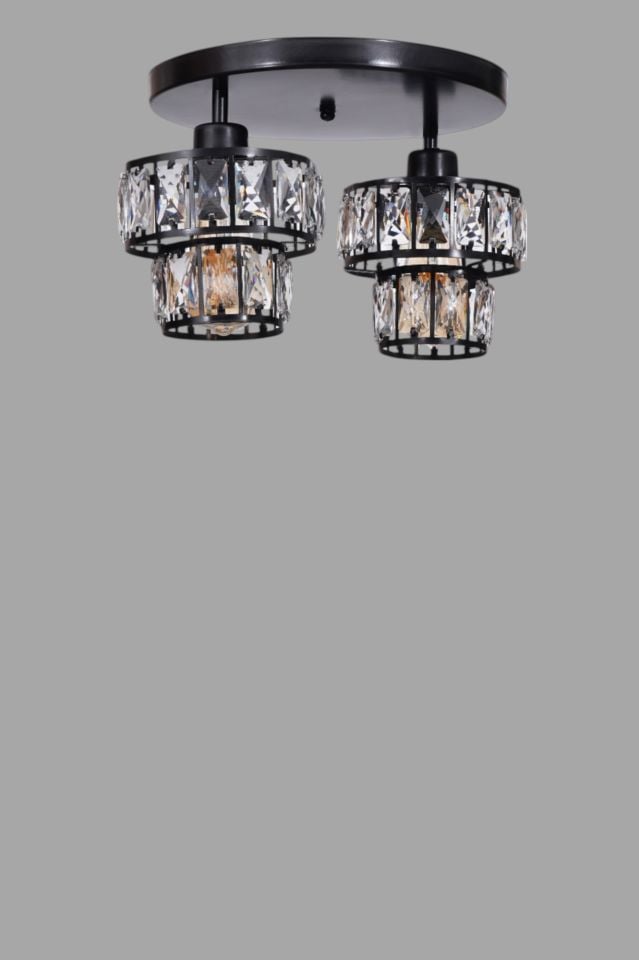 LEO 2 Lİ TEPSİLİ SİYAH PLAFONYER AVİZE