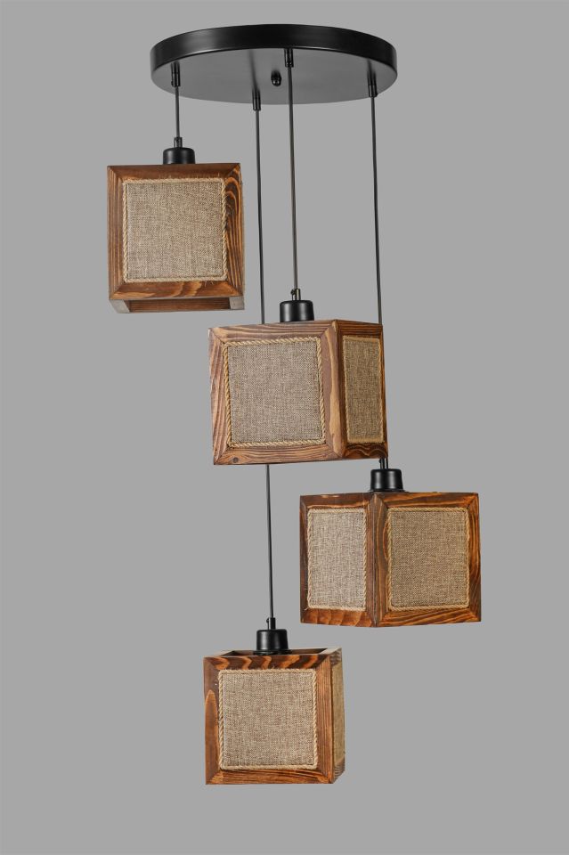 KUMSAL 4 LÜ TEPSİLİ CEVİZ HASIR AVİZE