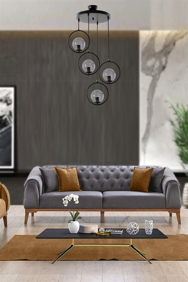 RİNG 4 LÜ TEPSİLİ FÜME CAMLI SİYAH SARKIT