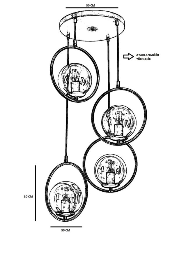 RİNG 4 LÜ TEPSİLİ FÜME CAMLI SİYAH SARKIT