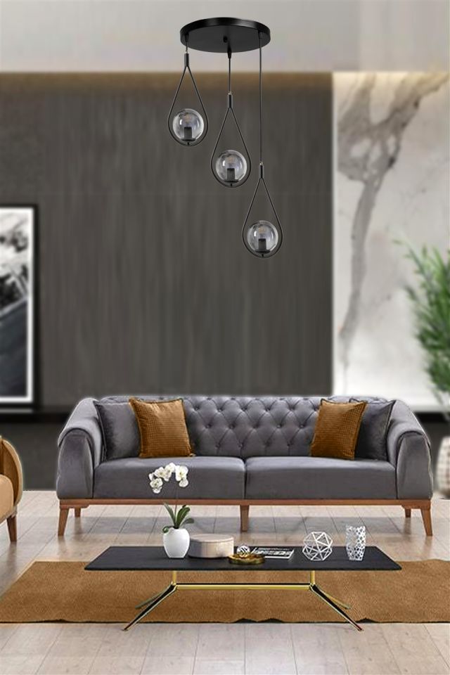 DAMLA 3 LÜ TEPSİLİ FÜME CAMLI SİYAH SARKIT