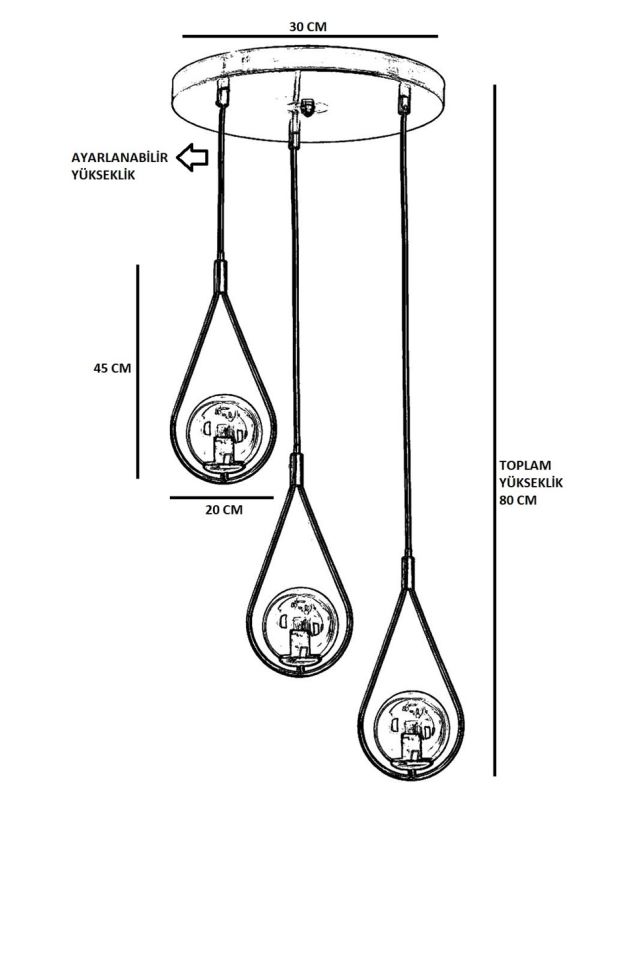DAMLA 3 LÜ TEPSİLİ FÜME CAMLI SİYAH SARKIT