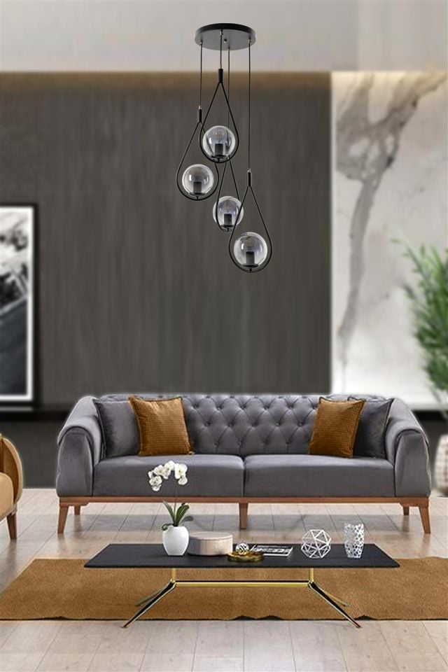 DAMLA 4 LÜ TEPSİLİ FÜME CAMLI SİYAH SARKIT