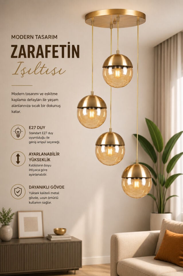 KÜRE 4 LÜ TEPSİLİ ESKİTME BAL CAMLI SARKIT