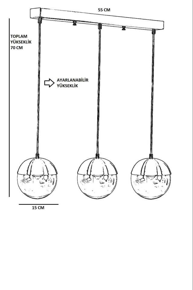 KÜRE 3 LÜ SIRALI ESKİTME BEYAZ CAMLI SARKIT