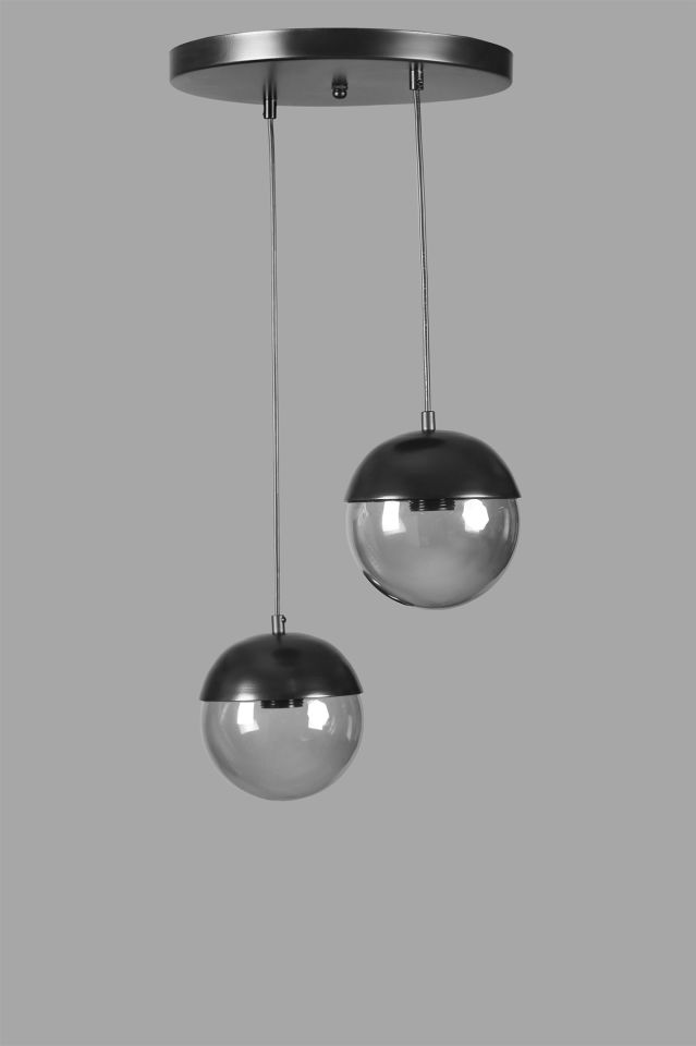 KÜRE 2 Lİ TEPSİLİ SİYAH FÜME CAMLI SARKIT