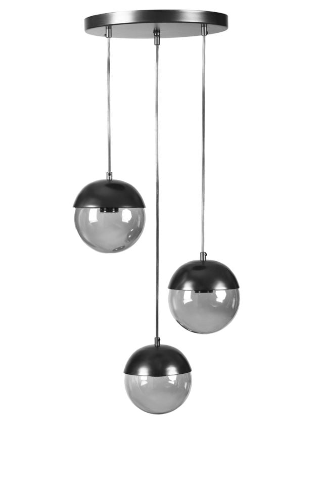 KÜRE 3 LÜ TEPSİLİ SİYAH FÜME CAMLI SARKIT