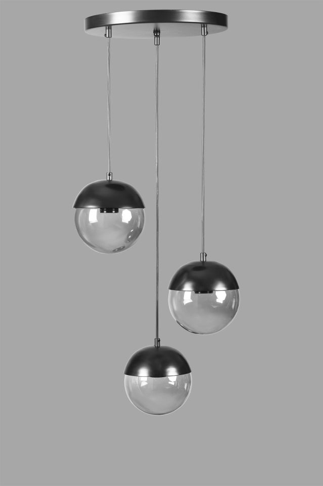 KÜRE 3 LÜ TEPSİLİ SİYAH FÜME CAMLI SARKIT