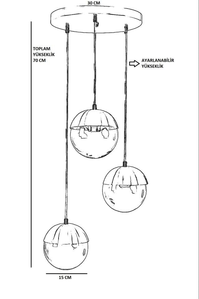 KÜRE 3 LÜ TEPSİLİ SİYAH FÜME CAMLI SARKIT