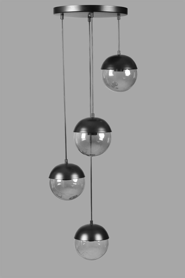 KÜRE 4 LÜ TEPSİLİ SİYAH FÜME CAMLI SARKIT