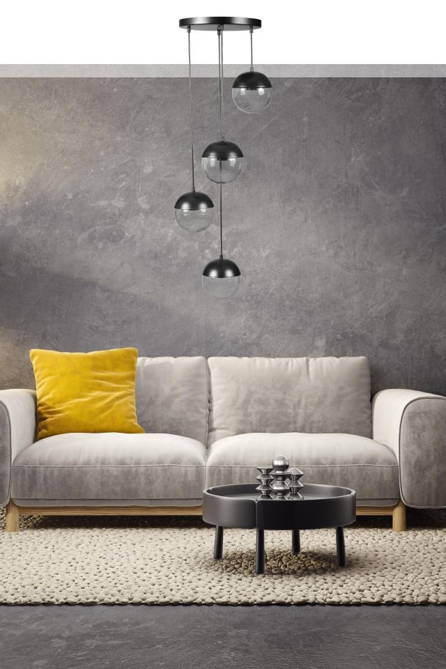 KÜRE 4 LÜ TEPSİLİ SİYAH FÜME CAMLI SARKIT