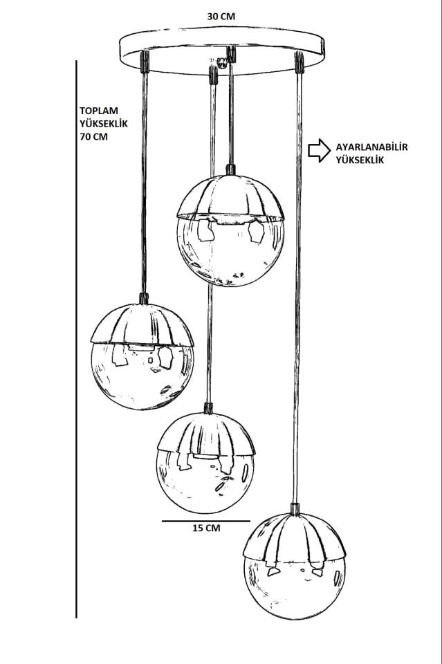 KÜRE 4 LÜ TEPSİLİ SİYAH FÜME CAMLI SARKIT