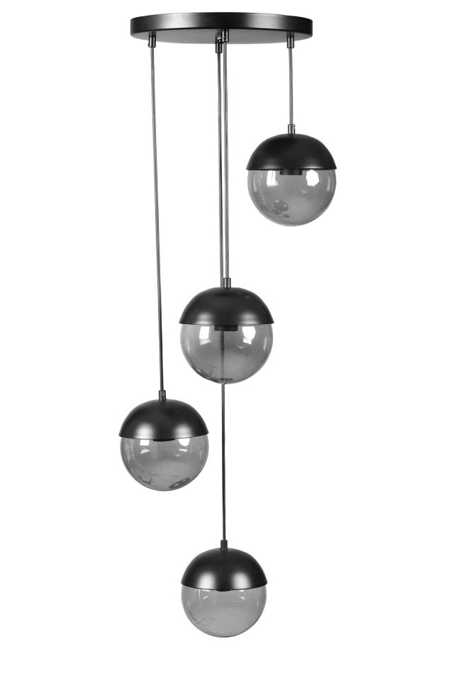 KÜRE 4 LÜ TEPSİLİ SİYAH FÜME CAMLI SARKIT