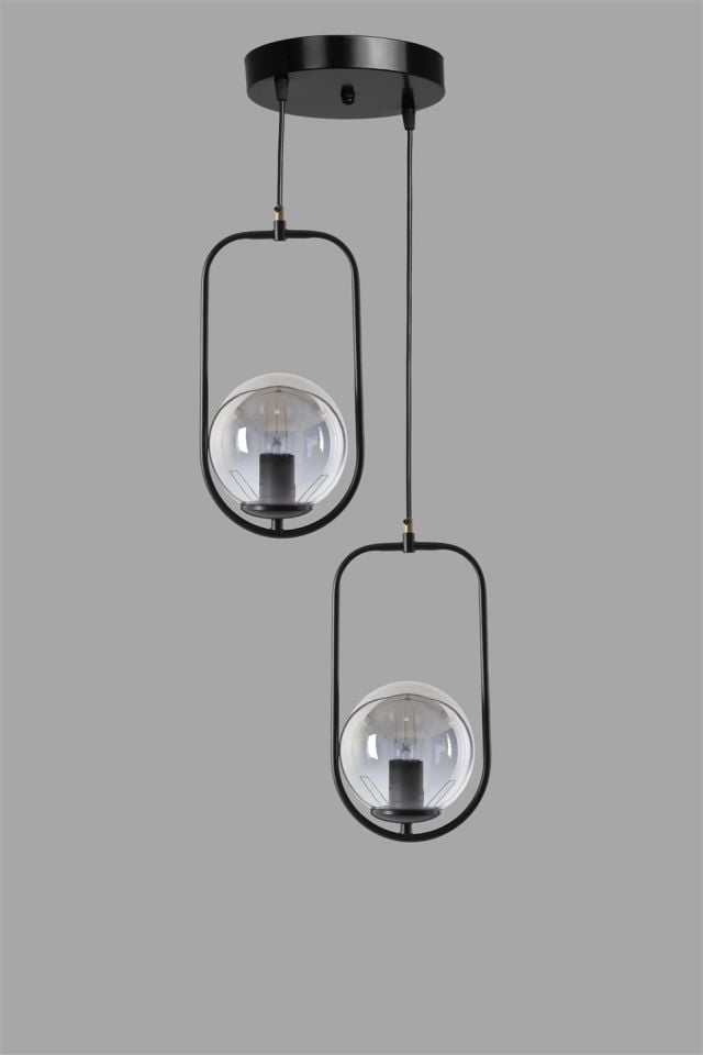 AHU 2 Lİ TEPSİLİ FÜME CAMLI SİYAH SARKIT