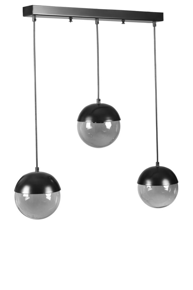 KÜRE 3 LÜ SIRALI SİYAH FÜME CAMLI SARKIT