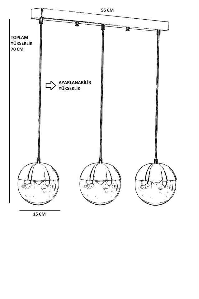 KÜRE 3 LÜ SIRALI SİYAH FÜME CAMLI SARKIT