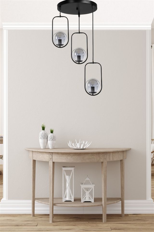 AHU 3 LÜ TEPSİLİ FÜME CAMLI SİYAH SARKIT