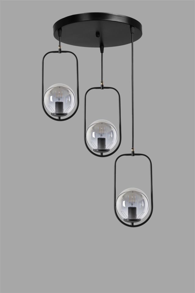 AHU 3 LÜ TEPSİLİ FÜME CAMLI SİYAH SARKIT