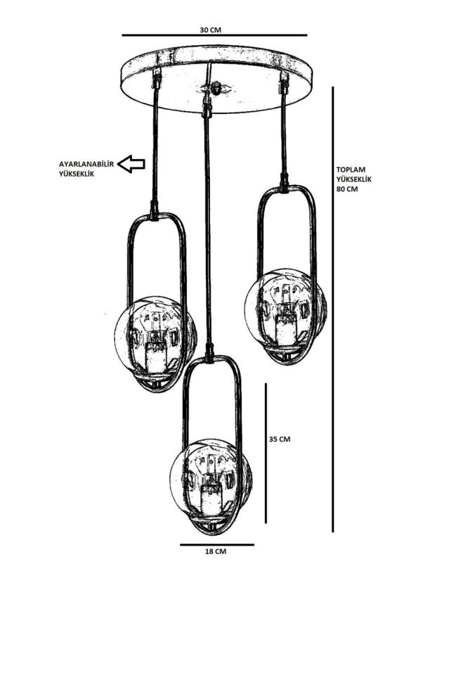 AHU 3 LÜ TEPSİLİ FÜME CAMLI SİYAH SARKIT