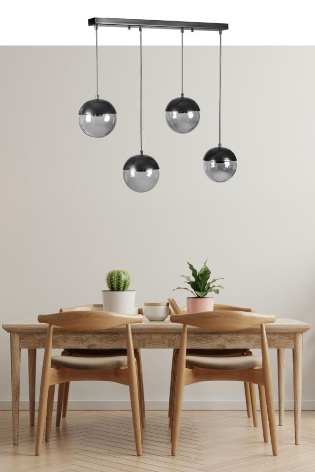 KÜRE 4 LÜ SIRALI SİYAH FÜME CAMLI SARKIT