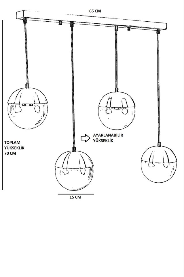 KÜRE 4 LÜ SIRALI SİYAH FÜME CAMLI SARKIT