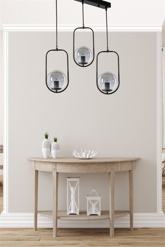 AHU 3 LÜ SIRALI FÜME CAMLI SİYAH SARKIT