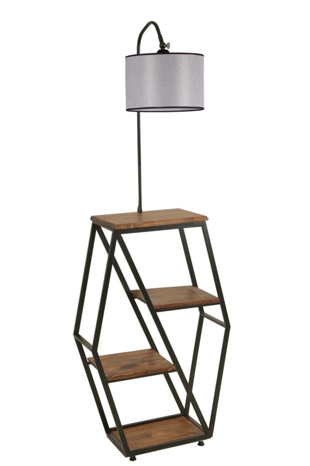 SEMBOL CEVİZ LAMBADER SİLİNDİR AÇIK HASIR GRİ ABAJURLU