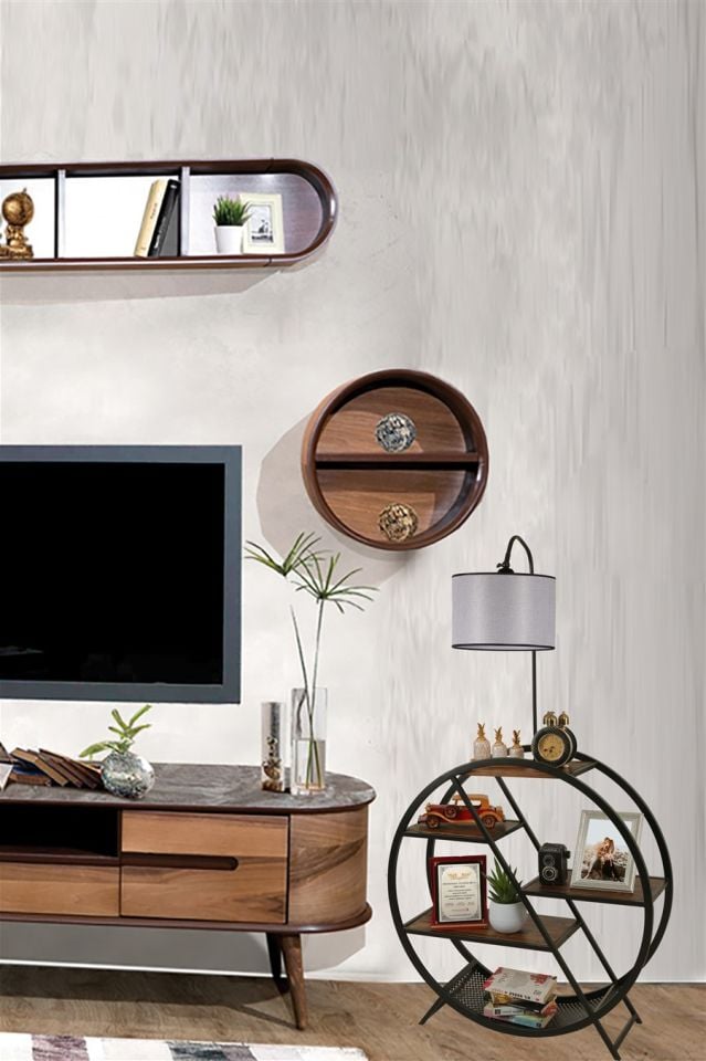 PLÜTON CEVİZ LAMBADER SİLİNDİR AÇIK HASIR GRİ ABAJURLU