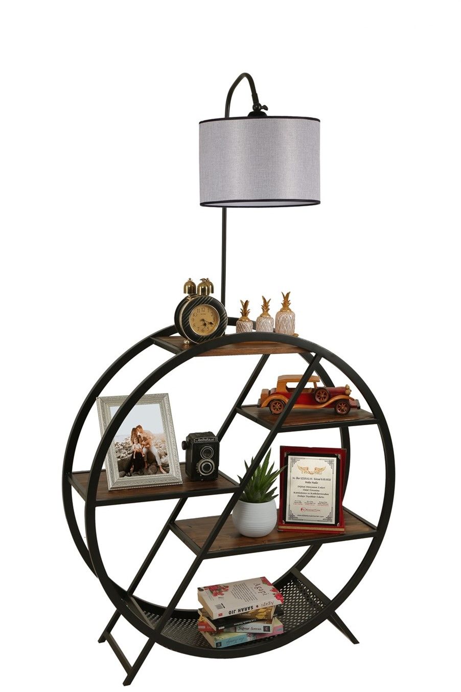 PLÜTON CEVİZ LAMBADER SİLİNDİR AÇIK HASIR GRİ ABAJURLU