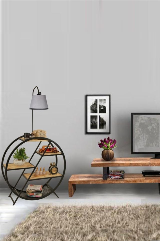 PLÜTON YANIK LAMBADER PRAMİT AÇIK HASIR GRİ ABAJURLU