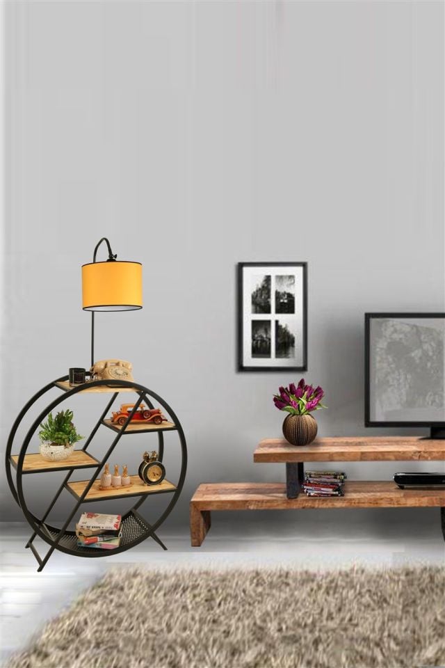 PLÜTON YANIK LAMBADER SİLİNDİR HARDAL ABAJURLU