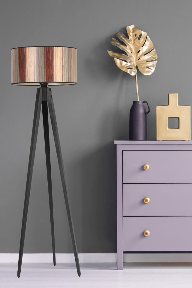 TRİPOD SİYAH SİLİNDİR RENKLİ ABAJURLU LAMBADER