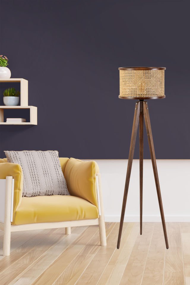 GİZEM CEVİZ SİLİNDİR RATTAN ABAJURLU LAMBADER