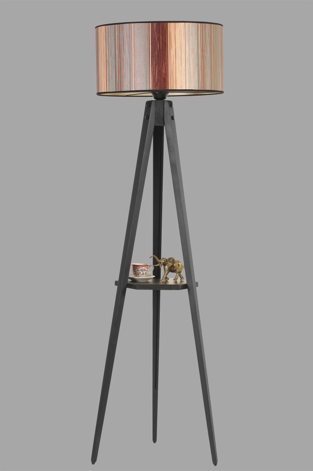 SEHPALI TRİPOD SİYAH SİLİNDİR RENKLİ ABAJURLU LAMBADER