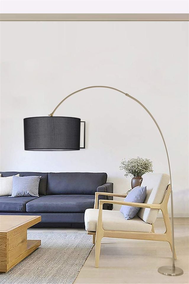 DEVE BOYNU MAT KROM LAMBADER SİLİNDİR HASIR SİYAH ABAJURLU