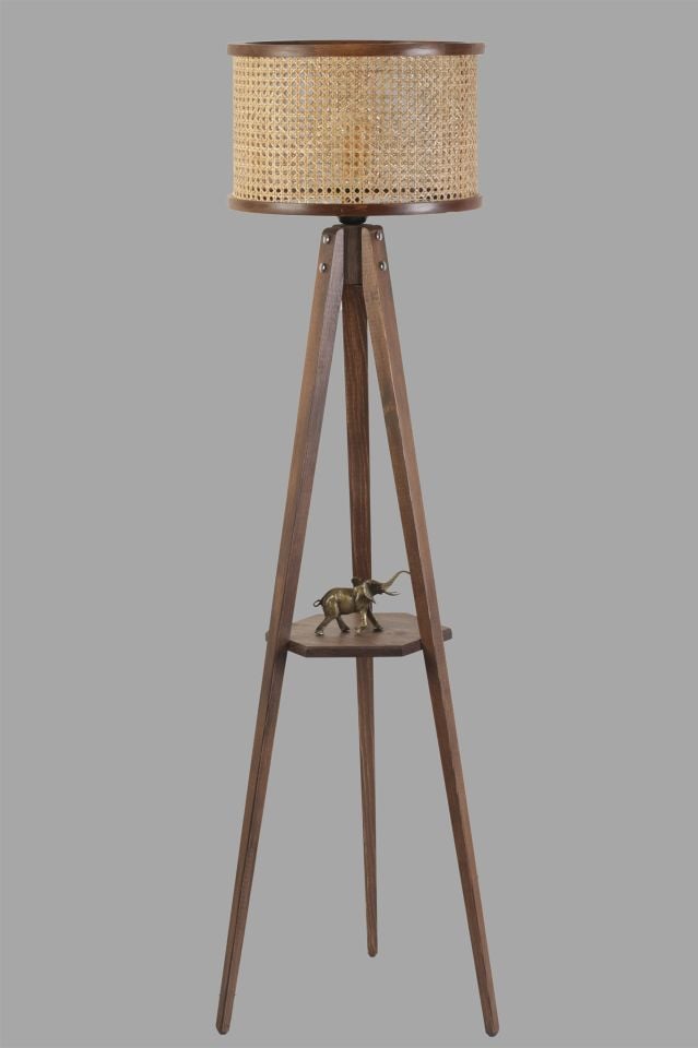 GİZEM SEHPALI CEVİZ SİLİNDİR RATTAN ABAJURLU LAMBADER