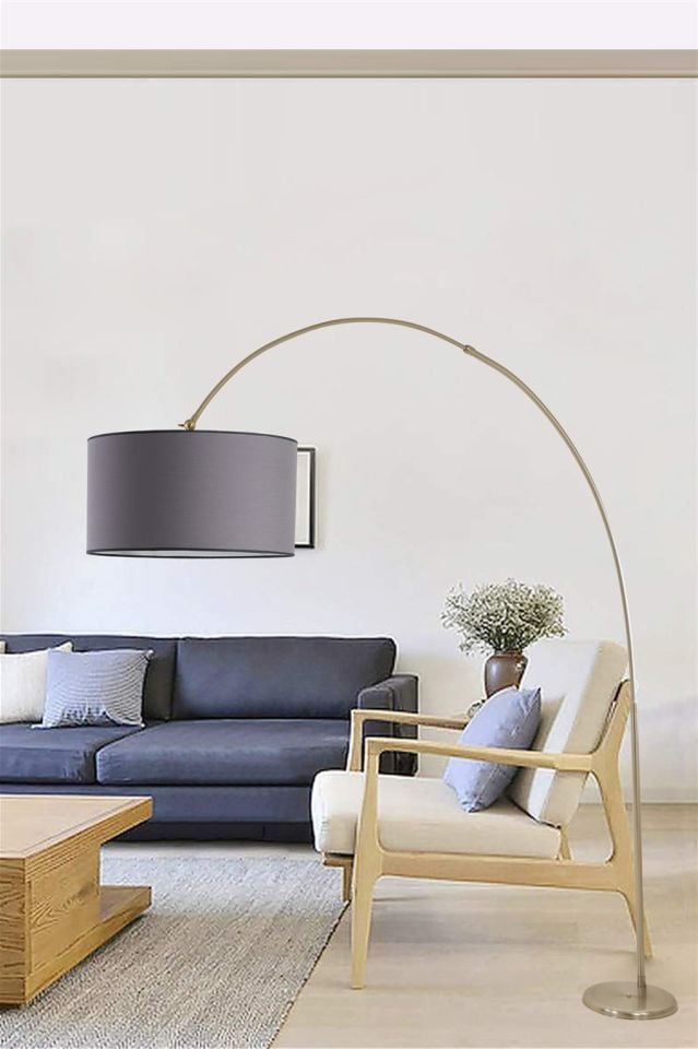 DEVE BOYNU MAT KROM LAMBADER SİLİNDİR KOYU GRİ ABAJURLU