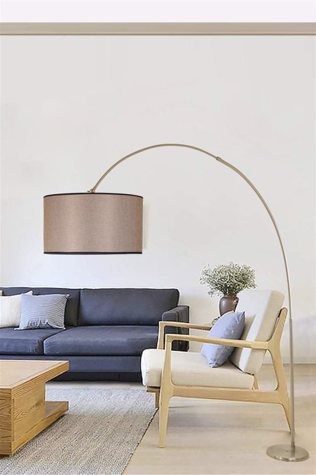 DEVE BOYNU MAT KROM LAMBADER SİLİNDİR KOYU HASIR ABAJURLU