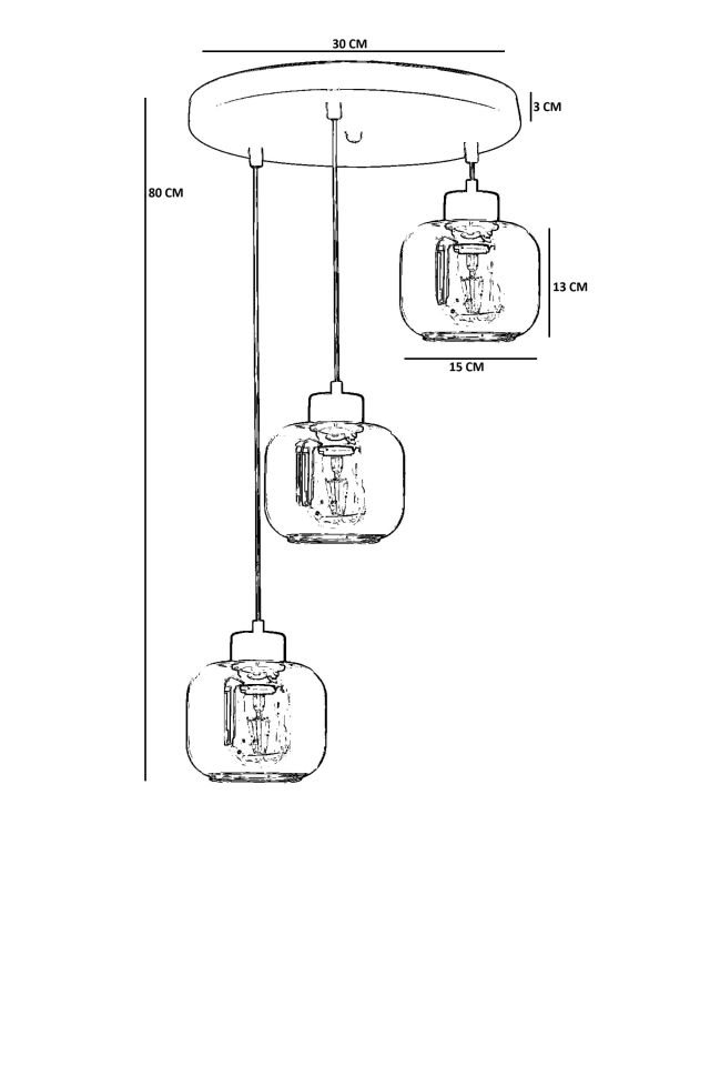 PARLA 3 LÜ TEPSİLİ SİYAH FÜME CAMLI SARKIT