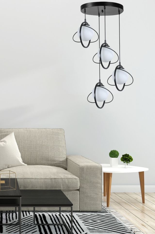 NEPAL 4 LÜ TEPSİLİ SİYAH BEYAZ CAMLI SARKIT