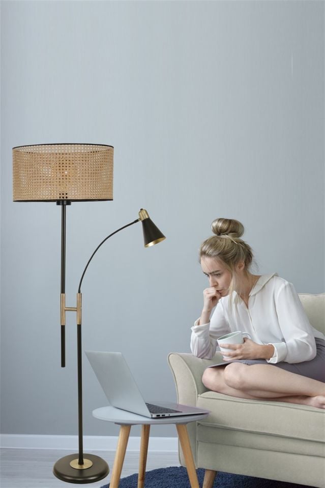 FORZA SİYAH LAMBADER SİLİNDİR RATTAN ABAJURLU