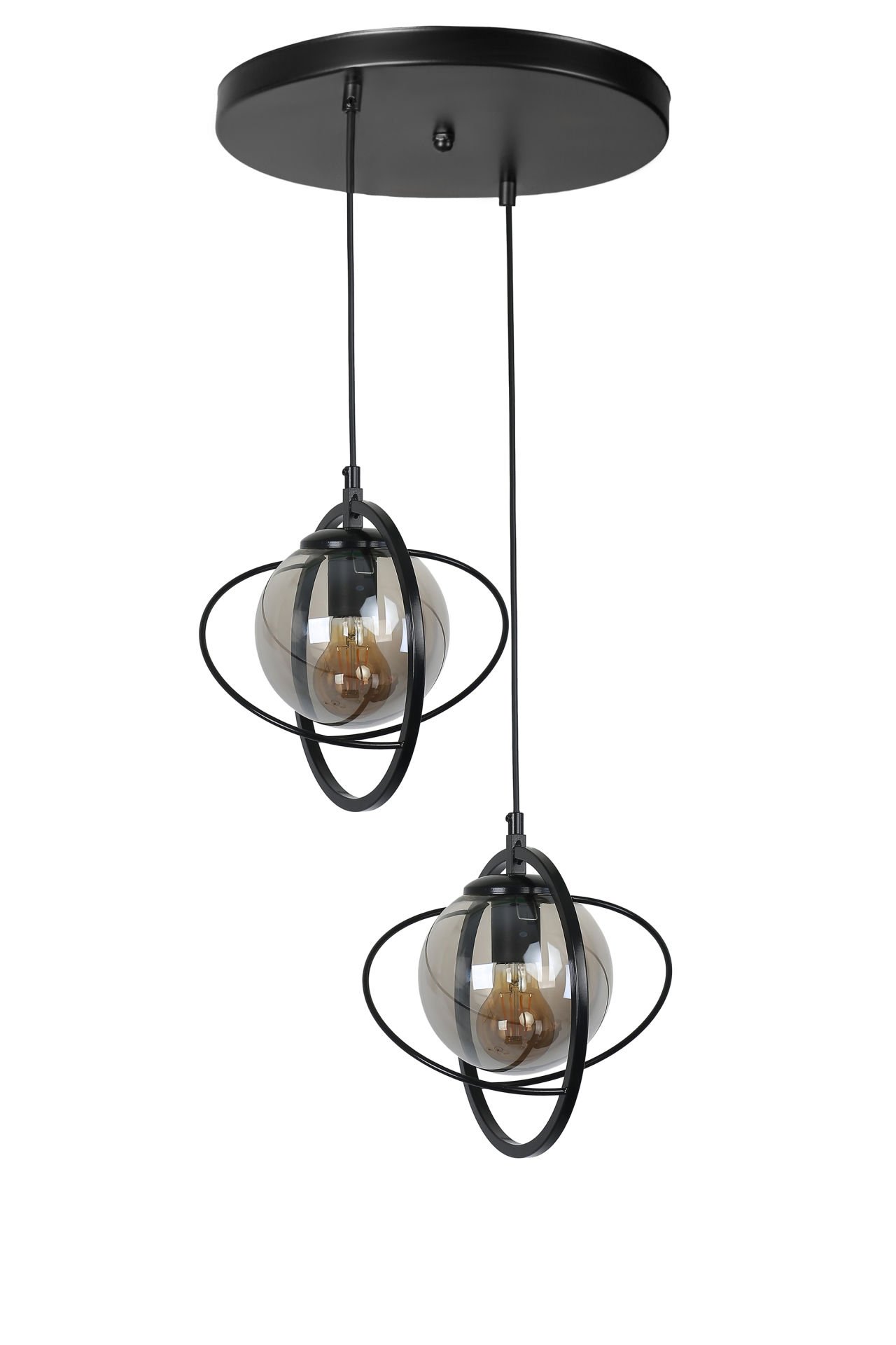 NEPAL 2 Lİ TEPSİLİ SİYAH FÜME CAMLI SARKIT