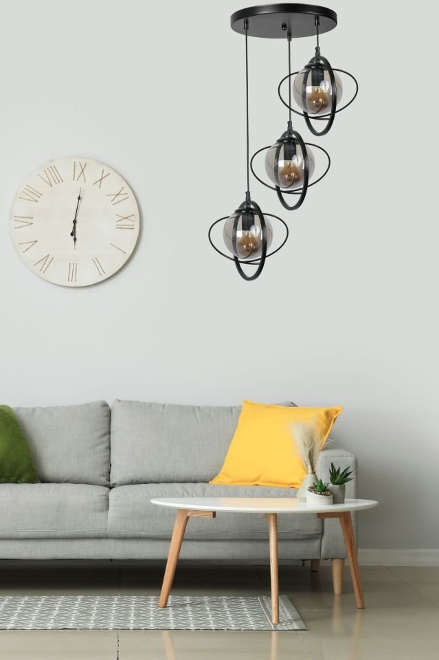 NEPAL 3 LÜ TEPSİLİ SİYAH FÜME CAMLI SARKIT