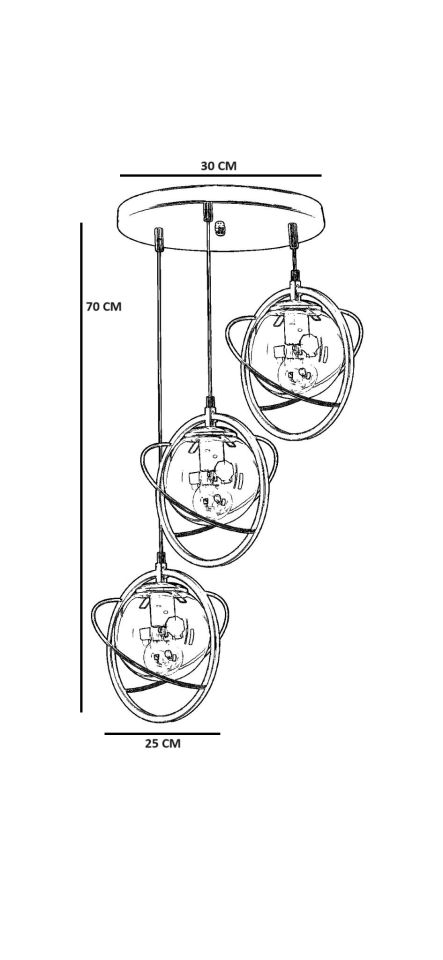 NEPAL 3 LÜ TEPSİLİ SİYAH FÜME CAMLI SARKIT