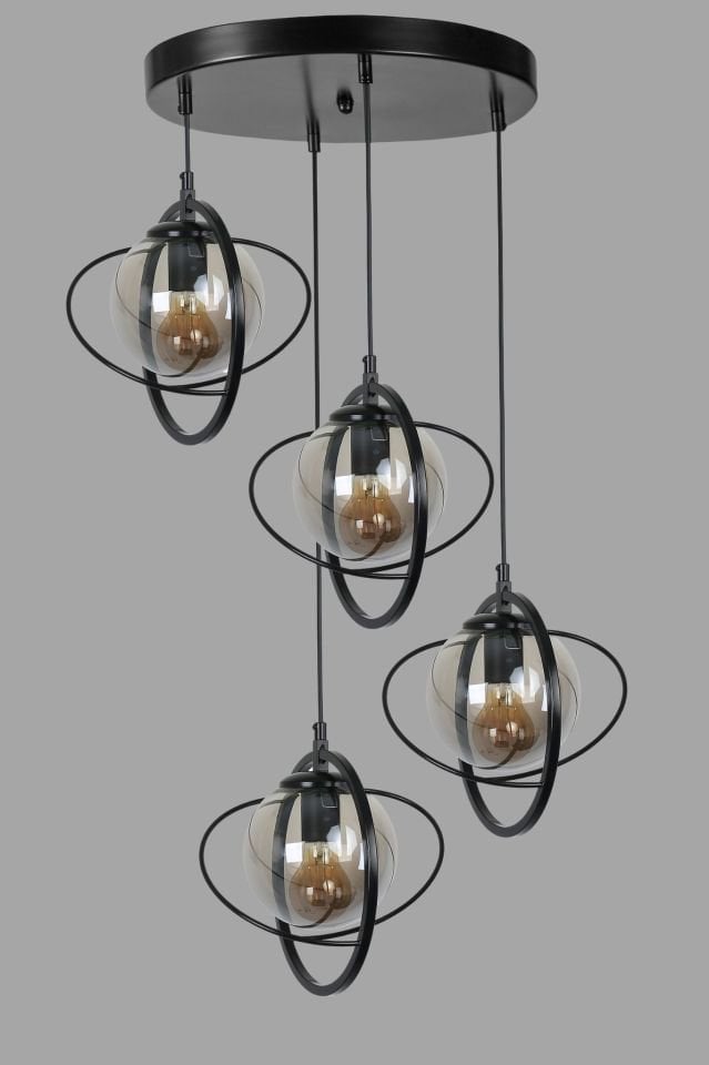 NEPAL 4 LÜ TEPSİLİ SİYAH FÜME CAMLI SARKIT