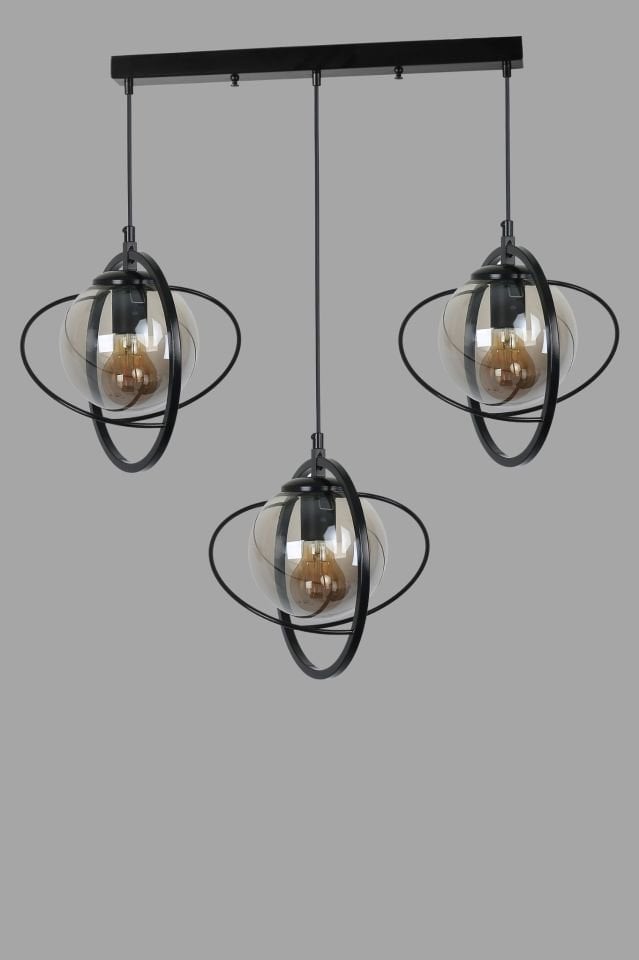 NEPAL 3 LÜ SIRALI SİYAH FÜME CAMLI SARKIT