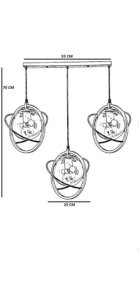 NEPAL 3 LÜ SIRALI SİYAH FÜME CAMLI SARKIT