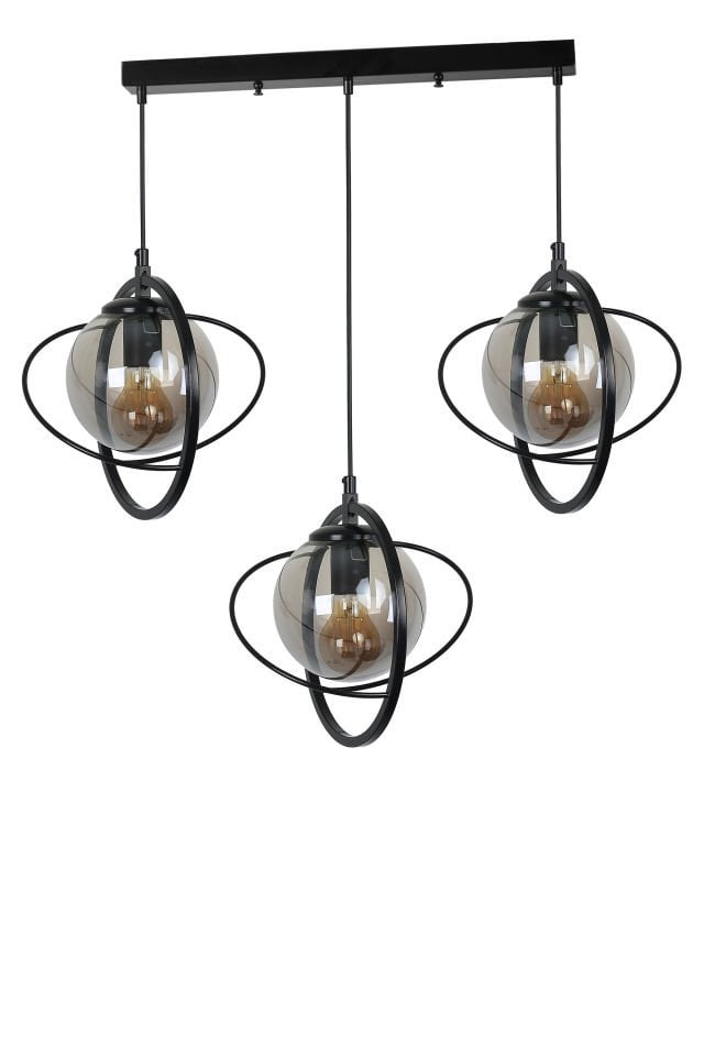 NEPAL 3 LÜ SIRALI SİYAH FÜME CAMLI SARKIT