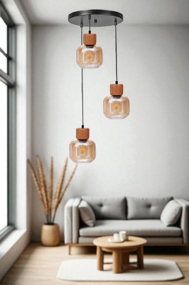 LİDYA 3 LÜ TEPSİLİ SİYAH BAL CAMLI SARKIT