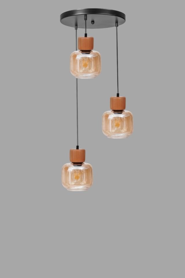 LİDYA 3 LÜ TEPSİLİ SİYAH BAL CAMLI SARKIT